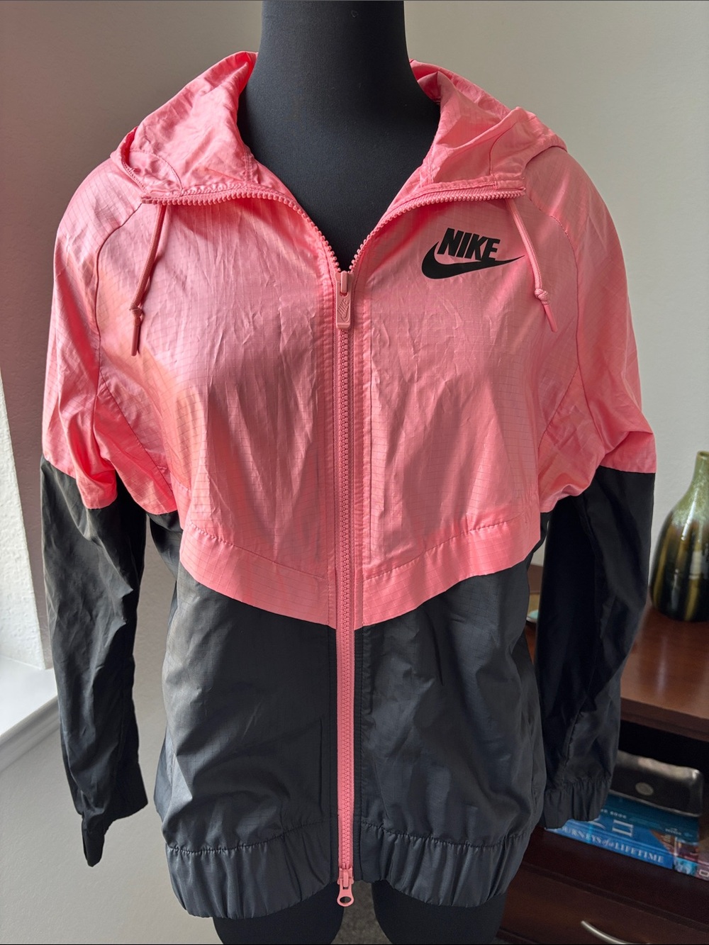 Nike Pink and Black Colorblock Hooded Windbreaker Jacket